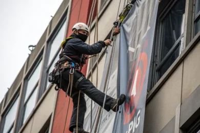 High-rise sign installation